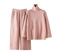 Completo Lana Donna Casual Complete Tailleur In Maglia Girocollo Maglia a Maniche Lunghe Pullover Top Elastico In Vita Pantaloni a Gamba Larga Elegante Tuta Completa Donna Set Casa Autunnale Invernale