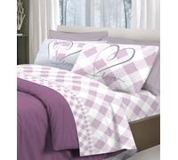 COMPLETO LENZUOLA 100% COTONE LOVELY CUORE QUADRI ROSA P. DELICATI MADE ITALY