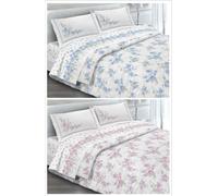 Completo Lenzuola 100% Cotone Made Italy Fantasia Floreale Cloe 3 Misure
