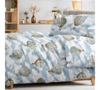 Completo Lenzuola 100% Cotone Zambaiti Fluttu Made in Italy - Set Letto Singolo e 1 Piazza e Mezza con Federa - Fantasia Mongolfiere Nuvole (Una piazza e mezzo)