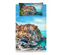 Completo lenzuola copriletto 1 piazza singolo cotone stampa digitale 5 Terre