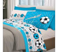 COMPLETO LENZUOLA COTONE CALCIO PALLONE SQUADRE BLU NERO MATRIMONIALE MAD ITALY