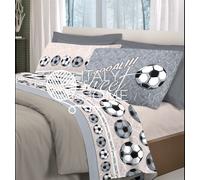 COMPLETO LENZUOLA COTONE CALCIO PALLONE SQUADRE BLU NERO MATRIMONIALE MAD ITALY