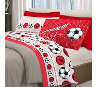 COMPLETO LENZUOLA COTONE CALCIO PALLONE SQUADRE BLU NERO MATRIMONIALE MAD ITALY