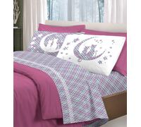 COMPLETO LENZUOLA COTONE GATTI LUNA BEIGE SINGOLO MADE ITALY