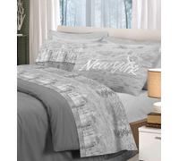 COMPLETO LENZUOLA COTONE GRIGIO NEW YORK STATUA LIBERTA PENSIERI DE MATRIMONIALE