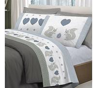 Completo Lenzuola Cotone Stile Tirolese Cuore Scoiattolo Grigio, 2 Piazze | Made In Italy