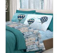 COMPLETO LENZUOLA COTONE VOLARE MONGOLFIERE BLU SINGOLO MADE ITALY