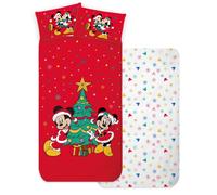 Completo Lenzuola Disney Mickey E Minnie Natalizio Letto Singolo 100% Cotone