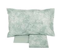 Completo Lenzuola Due Piazze in Percalle di Puro Cotone Effetto Copriletto con Doppia Balza art. Kimono (Gray Green 233)