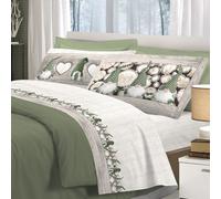 COMPLETO LENZUOLA FLANELLA CALDO COTONE GNOMI SHABBY NATALE ROSSO SINGOLO