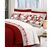 COMPLETO LENZUOLA FLANELLA CALDO COTONE GNOMI SHABBY NATALE ROSSO SINGOLO