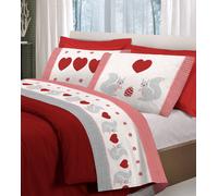 COMPLETO LENZUOLA FLANELLA CALDO COTONE MATRIMONIALE SCOIATTOLO CUORE ROSSO