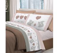 COMPLETO LENZUOLA FLANELLA CALDO COTONE MATRIMONIALE SCOIATTOLO CUORE ROSSO