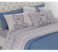 COMPLETO LENZUOLA FLANELLA CALDO COTONE ORSETTO TARTAN BEIGE MADE ITALY