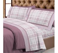 COMPLETO LENZUOLA FLANELLA SUPER EUROPA MATRIMONIALE TORINO QUADRI ROSA
