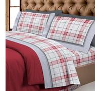 COMPLETO LENZUOLA FLANELLA SUPER EUROPA SINGOLO TORINO QUADRI ROSA