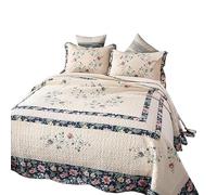 Completo Lenzuola in Cotone Letto Matrimoniale 2 Piazze Morbido e Caldo Lenzuolo Sopra e Federa Coordinata Trapuntino Copriletto Trapuntato Doubleface Tutte Le Stagioni(C,Full/Queen(98"x106"))