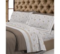 Completo Lenzuola in Flanella 100% Cotone TOSCANA fiorato Beige Made in Italy
