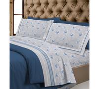 Completo Lenzuola in Flanella 100% Cotone TOSCANA fiorato Blu Made in Italy
