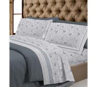 Completo Lenzuola in Flanella 100% Cotone TOSCANA fiorato Grigio Made in Italy