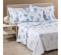 Completo lenzuola invernali in flanella Caleffi Volo mongolfiere blu