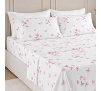 Completo Lenzuola Matrimoniale in Percalle 100% Cotone Rebecca Home Concept 1 x Bifulco - Set Letto 2 Piazze con 2 Federe a 3 Volant - Fantasia Farfalle (Rosa)