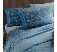 Completo lenzuola matrimoniali in cotone Gabel Deco bluette