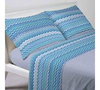 Completo Lenzuola o Federe Bahia Zig Zag Lilla o Azzurro 100% Cotone