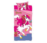 Completo lenzuola per bambini, set 3 pezzi, sotto lenzuola con angoli, lenzuola, federa, letto singolo, 100% Cotone (Unicorno)
