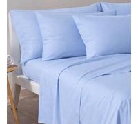 Completo Lenzuola Una Piazza e Mezza Cotone 100% Zambaiti Sugar - Set Letto 1 Piazza e Mezza con 1 Federa - Tinta Unita Made in Italy Vari Colori (Azzurro)