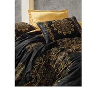 Completo letto - 1 copripiumino 220 x 240 cm + 2 federe 60 x 60 cm - 100% raso di cotone - Nero