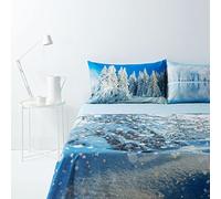 Completo Letto Bassetti in puro cotone Lenzuola effetto copriletto con stampa digitale Art. Let It Snow Matrimoniale