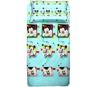 Topolino Mickey Mouse Completo Letto 3pz 1 Piazza e 1/2, Azzurro 100% Cotone