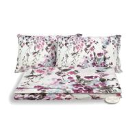 Completo Letto Lenzuola Federe Fantasia Fiori Acquarello Glicine Rosa 100%Cotone