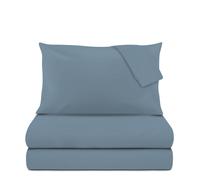 Completo letto matrimoniale cotone raso blu avio