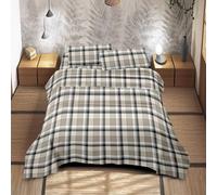 Completo Letto Matrimoniale No Stiro Set Lenzuola In Morbida Microfibra Anallergica Lenzuolo Sotto Con Angoli Elastici Fino 30 Cm, Lenzuolo Teso Sopra 2 Federe Prodotto Italiano - Tartan Tortora