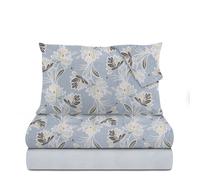 Completo letto matrimoniale petali azzurro in flanella