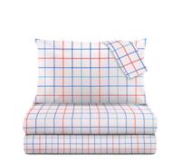 Completo letto matrimoniale quadrettato blu rosso cotone