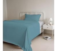 COMPLETO LETTO PIAZZA E MEZZA NATURAL COLOR 100% Cotone - Prodotto in Italia - Sopra 180x300 cm, Sotto 120x200 cm, Federa 50x80 cm Tinta Unita - DoubleFace - Ottanio/Grigio Chiaro