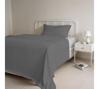COMPLETO LETTO PIAZZA E MEZZA NATURAL COLOR 100% Cotone - Prodotto in Italia - Sopra 180x300 cm, Sotto 120x200 cm, Federa 50x80 cm Tinta Unita - DoubleFace - Fumo/Grigio Chiaro