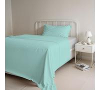 COMPLETO LETTO PIAZZA E MEZZA NATURAL COLOR 100% Cotone - Prodotto in Italia - Sopra 180x300 cm, Sotto 120x200 cm, Federa 50x80 cm Tinta Unita - DoubleFace - Acqua/Grigio Chiaro