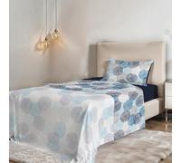 COMPLETO LETTO PIAZZA E MEZZA NO STIRO FANTASY - Prodotto in Italia - Microfibra - Sopra 180x270 cm, Sotto 120x200 cm con Angoli Elasticizzati 25 cm, Federa 50x80 cm - Soffioni Blu