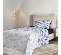 COMPLETO LETTO PIAZZA E MEZZA NO STIRO FANTASY - Prodotto in Italia - Microfibra - Sopra 180x270 cm, Sotto 120x200 cm con Angoli Elasticizzati 25 cm, Federa 50x80 cm - Foglie