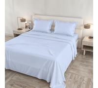 Completo Letto RASO CLOE Matrimoniale Maxi 100% Cotone Made in Italy - Set Lenzuola, 2 Federe con Volant, Lenzuolo Sopra 260x300 cm, Lenzuolo Sotto 180x200 cm - AZZURRO