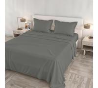 Completo Letto RASO CLOE Matrimoniale Maxi 100% Cotone Made in Italy - Set Lenzuola, 2 Federe con Volant, Lenzuolo Sopra 260x300 cm, Lenzuolo Sotto 180x200 cm - GRIGIO SCURO