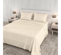 Completo Letto RASO CLOE Matrimoniale Maxi 100% Cotone Made in Italy - Set Lenzuola, 2 Federe con Volant, Lenzuolo Sopra 260x300 cm, Lenzuolo Sotto 180x200 cm - PANNA