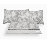 Completo Letto Set Lenzuola Federe Fantasia Lilly Beige Grigio Azzurro Cotone