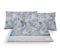 Completo Letto Set Lenzuola Federe Fantasia Lilly Beige Grigio Azzurro Cotone