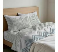 Completo Letto Set Lenzuola Federe Fantasia Zig Zag Beige o Verde 100% Cotone